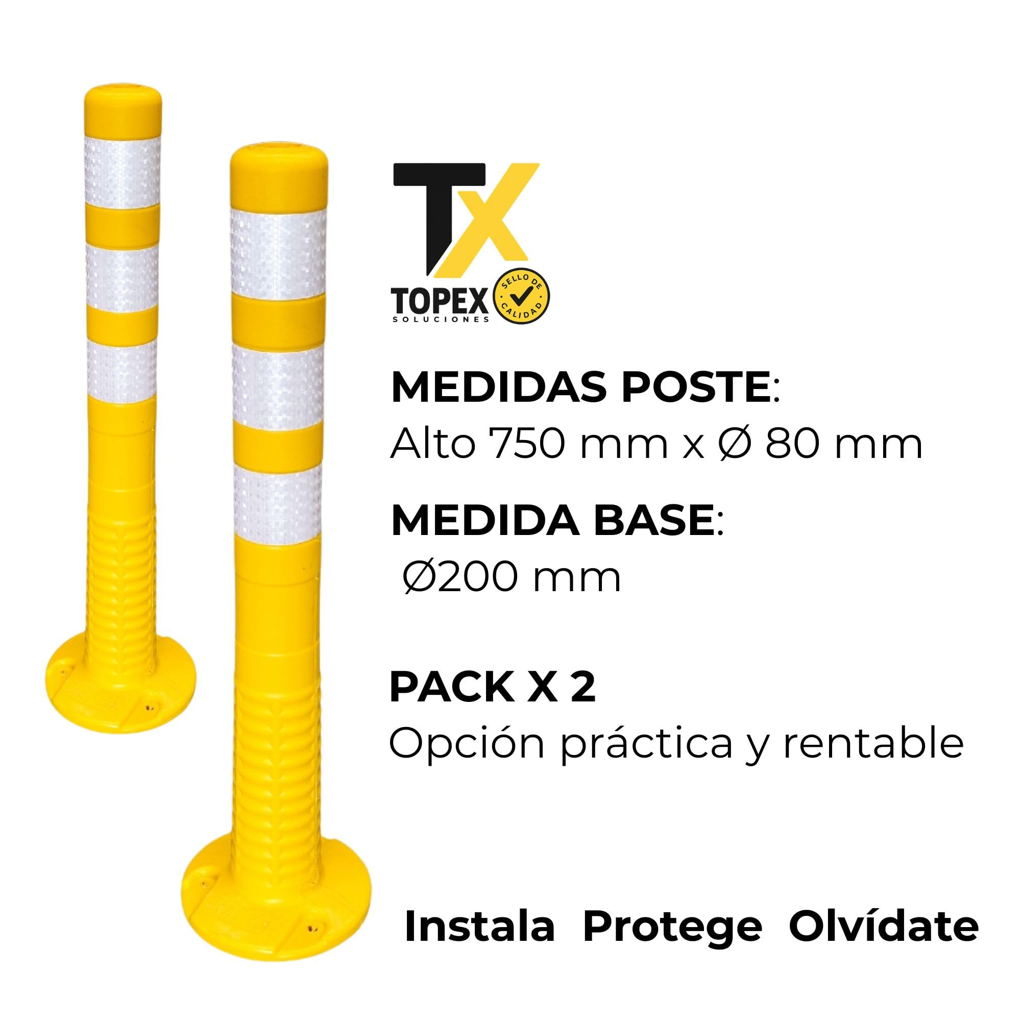 Bolardo Flexible Señalización Amarillo Reflectante – Poste Delimitador Parking y Tráfico – 750 mm Ø80 mm – Base Atornillada – Pack 2