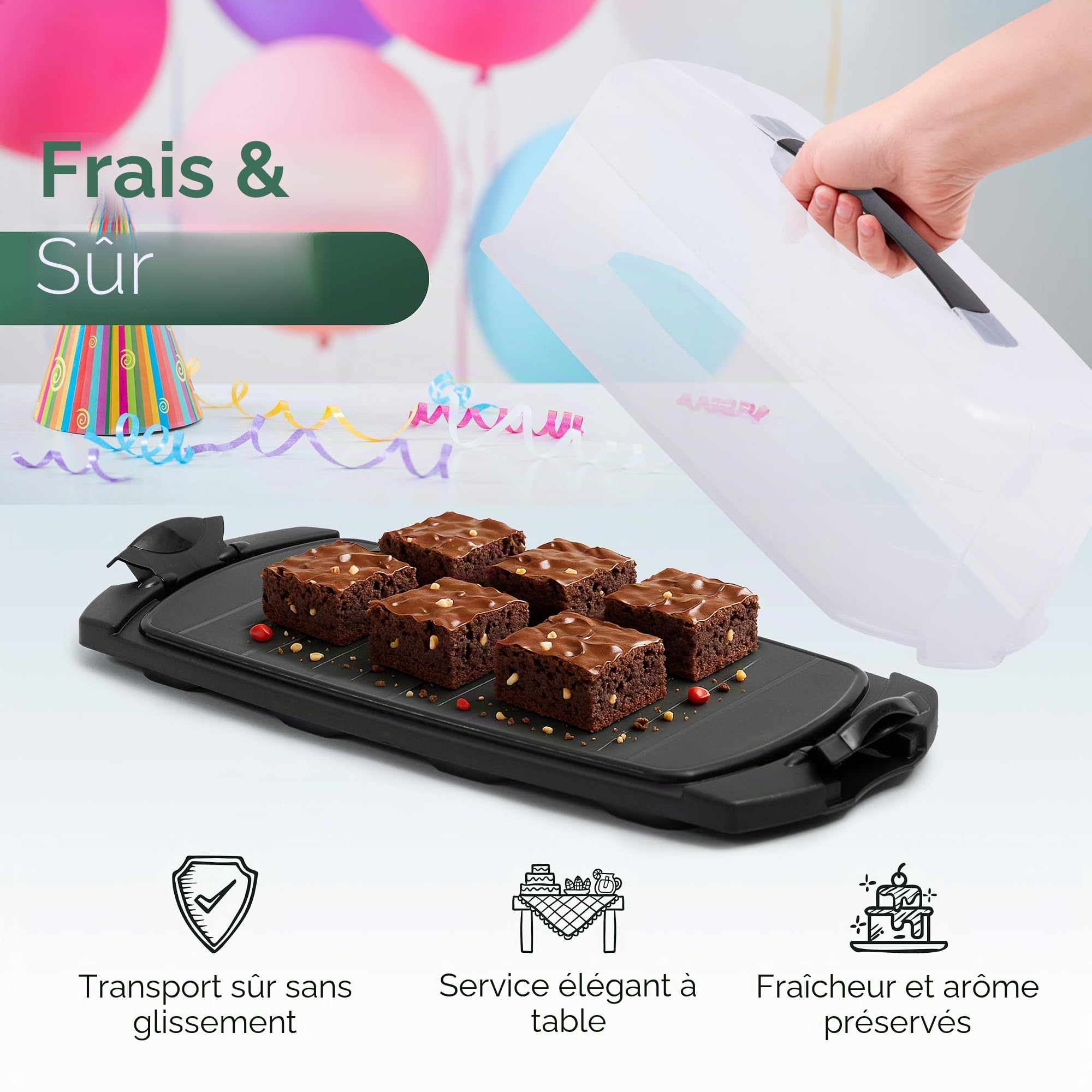 Novaliv Lot de 3 boîtes de transport rondes, rectangulaires et rectangulaires avec couvercle, pour gâteau, dessert, fête, transport de gâteau