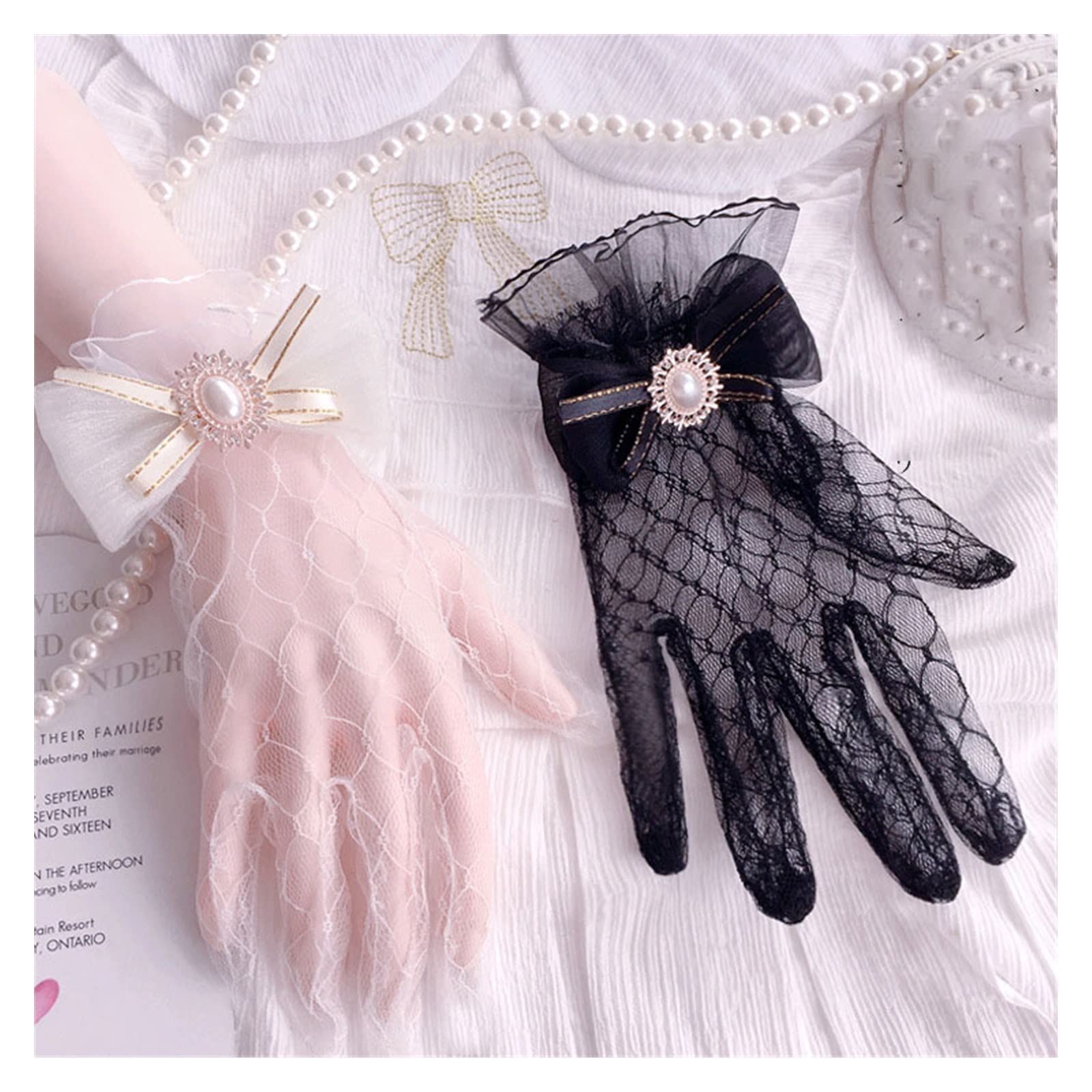 2 paia Lolita Guanti Polso in Pizzo Elasticizzati Rete Senza Dita