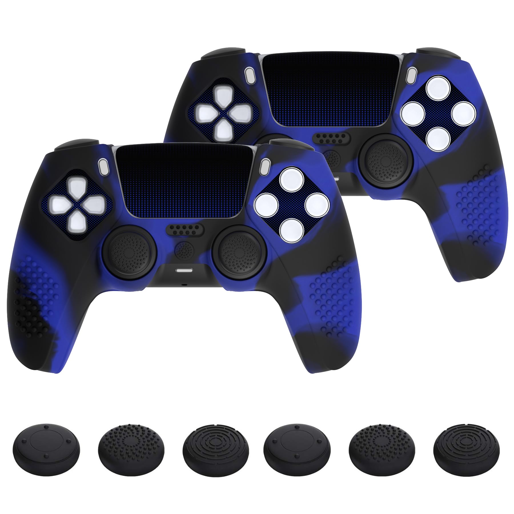 PlayVital 2 Cover Joystick per ps5 Controller-Compatibile con ps5 Base Ricarica, Custodia Silicone Antiscivolo&Copri Analogici&Adesivi Skin per Touchpad,3D Borchiate-Blu Nero