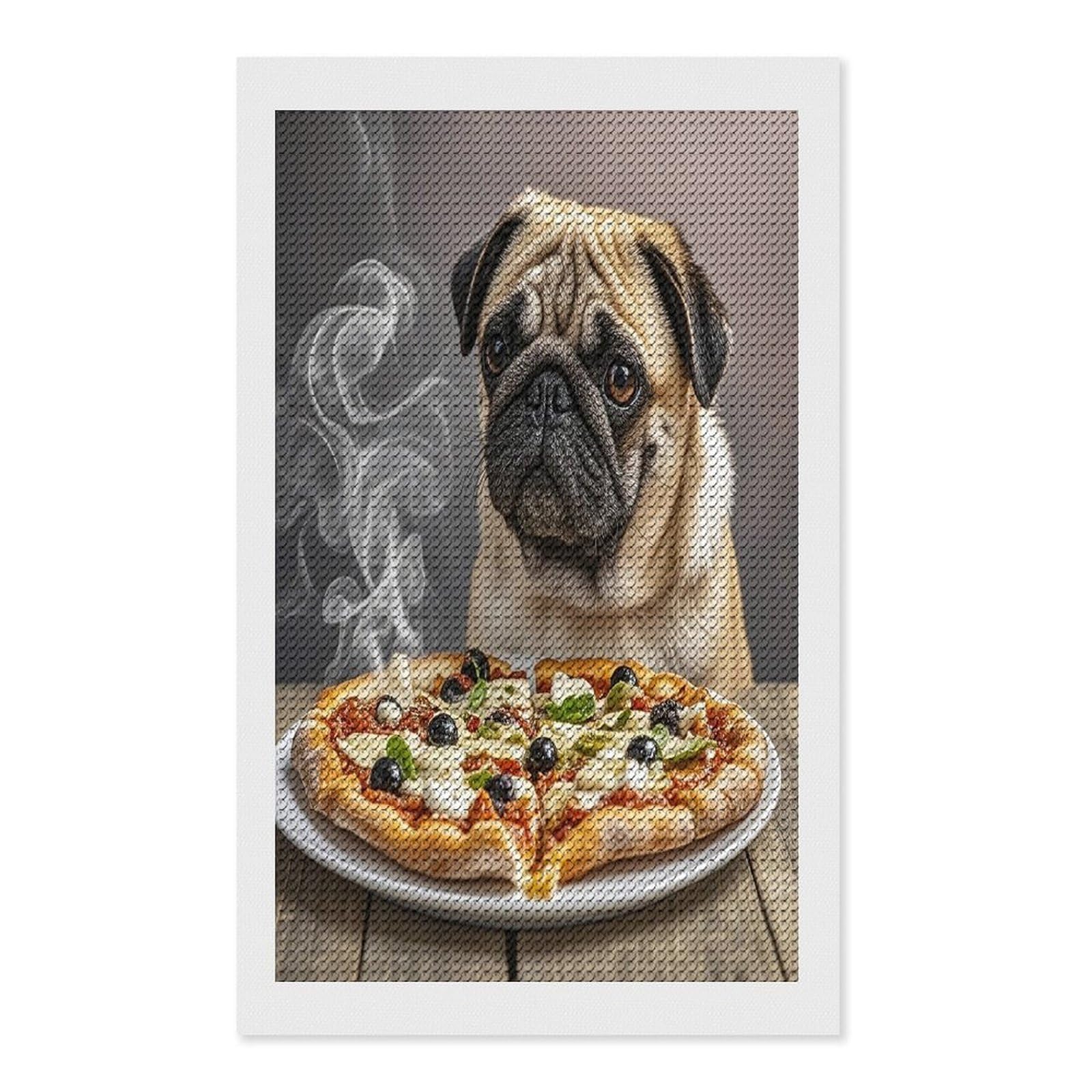 FekiLoot Pug Pizza Diamond Painting Kits for Adults Full Round Drill Diamond Art Kits for Beginners 5D DIY Diamond Dots Paintings Diamonds Pictures Gem Art Home Wall Decor 12"x20"