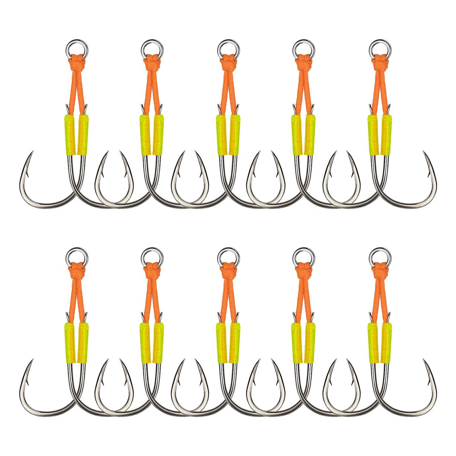 THKFISH Fishing Assist Hooks Saltwater Dancing Stinger Jigging Hooks Double Assist Replacement Fishing Hooks for Slow Pitch Jigs Vertical Jigging Lures 5pcs/15pcs/20pcs