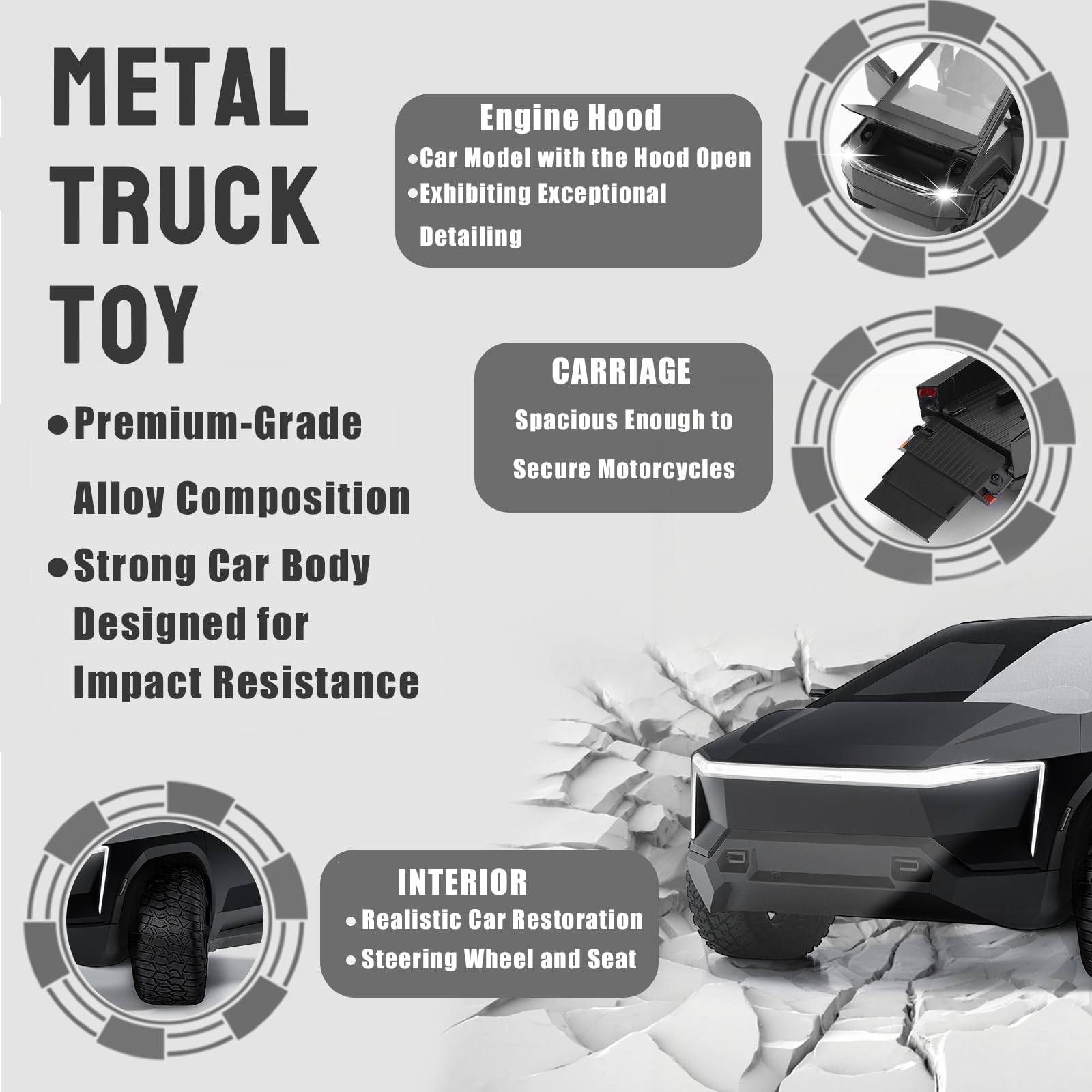 MODVKVK Tesla Truck 1:32 Model Car, Trucks Toy Car Motorhome Model Kit with Light & Music, Pull-Back Function, Alloy Die-Cast - Image 3