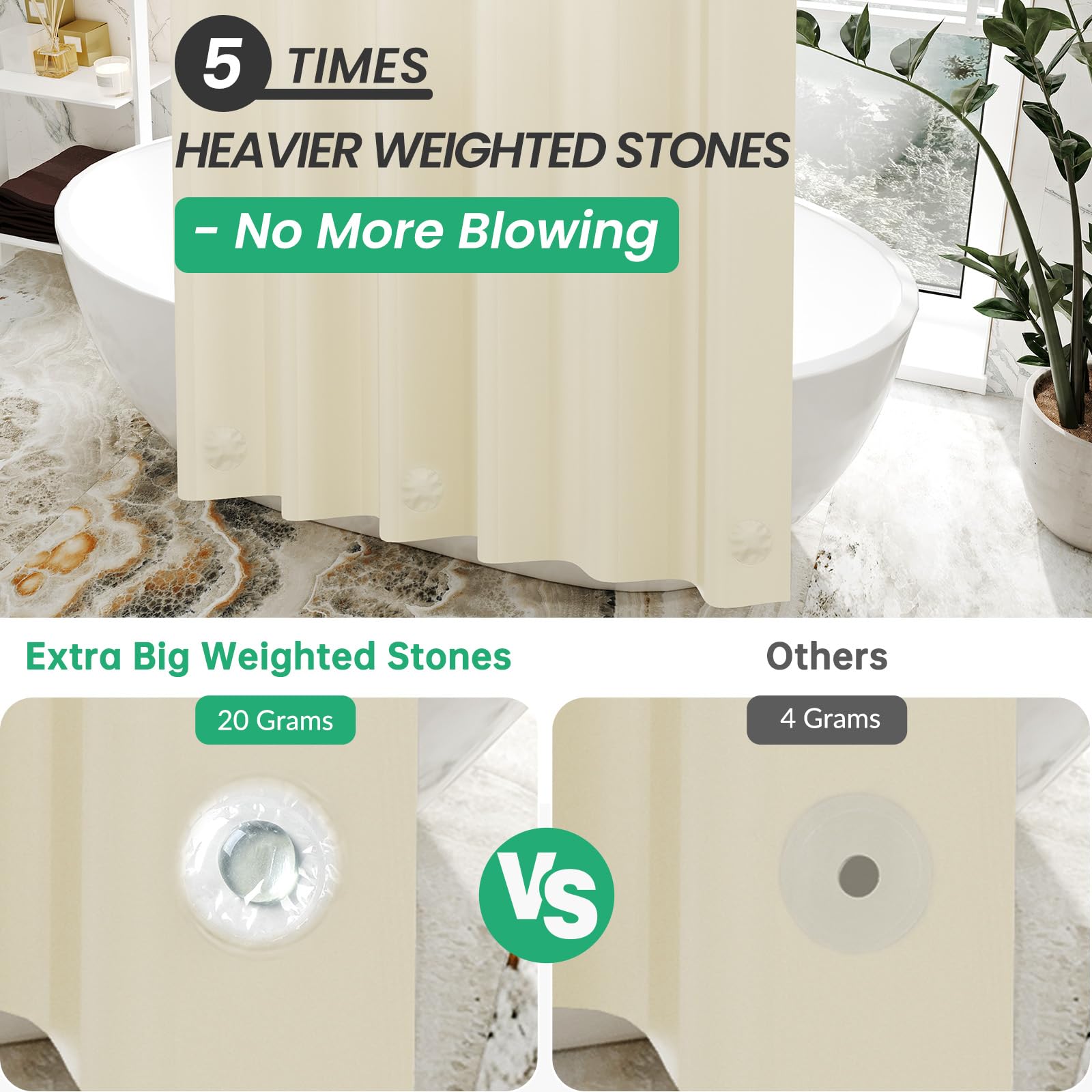 AmazerBath - Cortina de ducha de plástico EVA de calibre 8, con pesos transparentes muy resistentes y ojales de metal - Cortinas de baño gruesas e impermeables