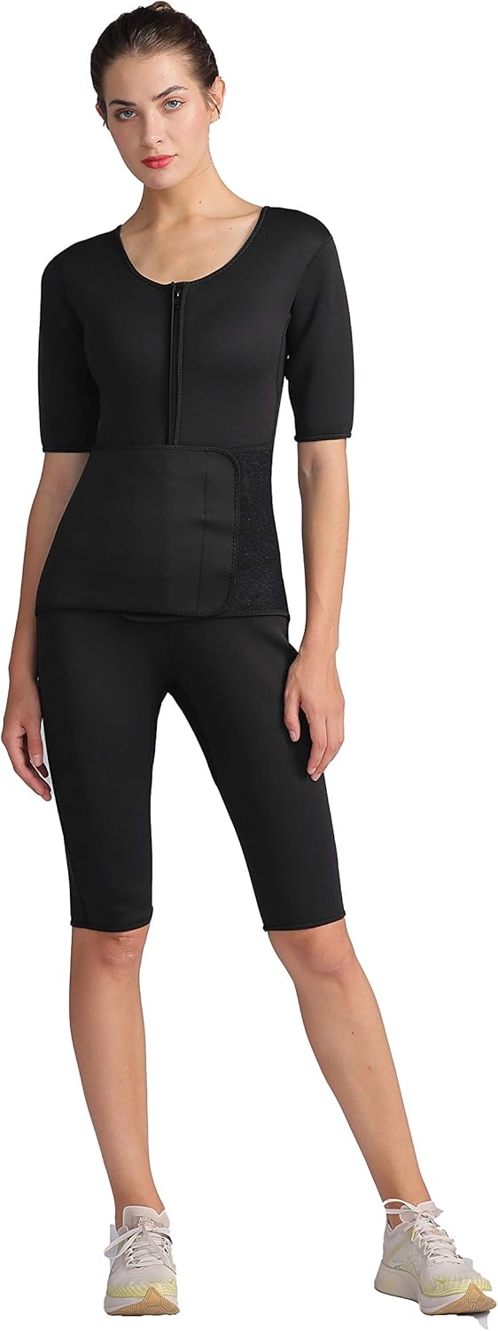 Bakerdani Full Body Sauna Suit Waist Trainer Corset Trimmer Bodysuit with Belt for Workout Fitness Women