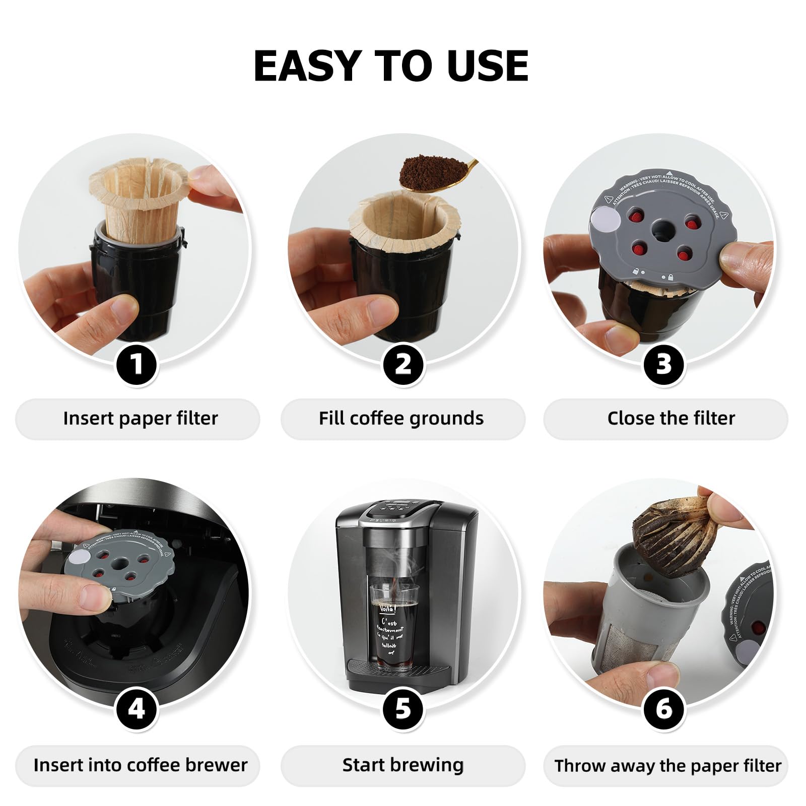 Papel de filtro de café desechable para K-Carafe, tazas de filtro reutilizables para Keurig, Portafiltro Cafetera (natural, grande)