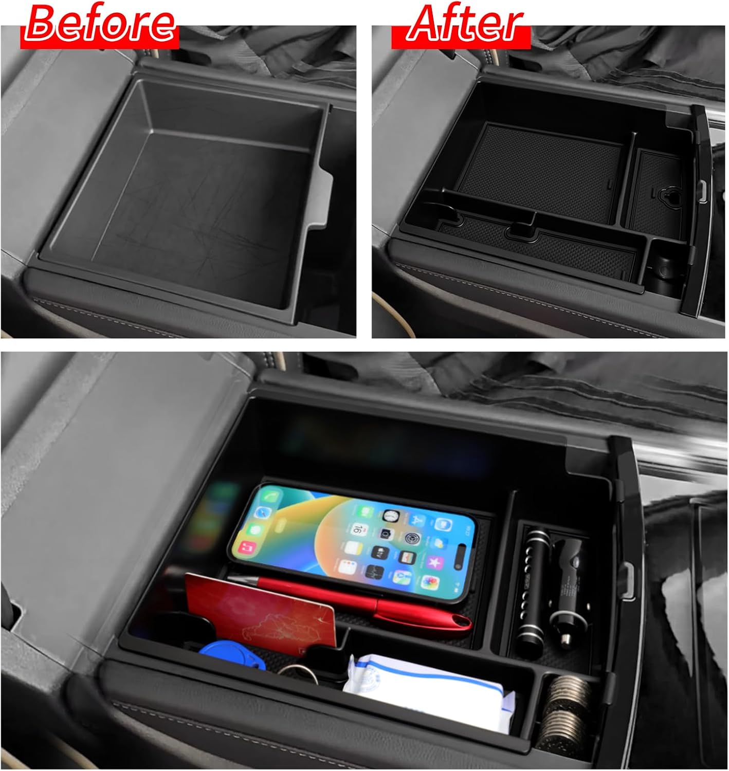 smabee Center Console Organizer Compatible with Chevy Traverse/GMC Acadia/Buick Enclave 2024 2025 2026 Armrest Storage Box ABS Storage Tray Interior Accessories Black