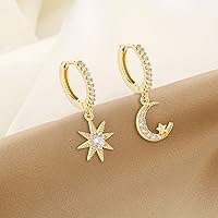 Vista 20 de Gold Huggie Hoop Earrings Crystal Green Drop Earrings