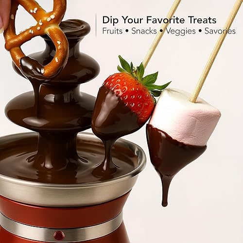 Miniatura 5 de OVENTE Máquina de fuente de fondue de chocolate de 3 niveles, mini calentador eléctrico de acero inoxidable para fiestas, queso derretido, licores,