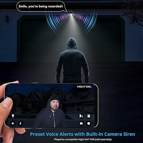 Miniatura 4 de Night Owl Cámaras con cable 4K UHD para interiores y exteriores con alertas de voz preestablecidas y sirena de cámara integrada (requiere DVR