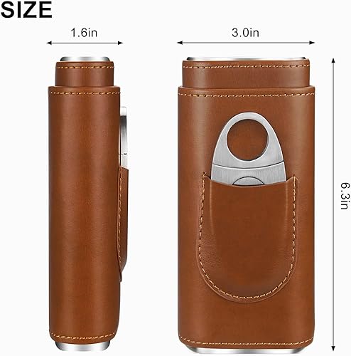 Miniatura 5 de cgaplus Caso de cigarros de cuero de 3 dedos con cortador de madera de cedro forrado humidor de cigarros portátil de viaje (marrón)