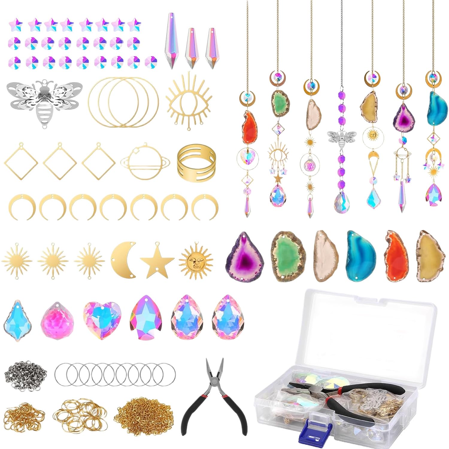 Acidea DIY Suncatchers Kit, Sun Catchers Making Kits Crafts for Adults, Crystal Suncatcher with Agate Slices Light Catcher with Hanging Prism Suncatcher for Indoor Window Garden Festival Decor