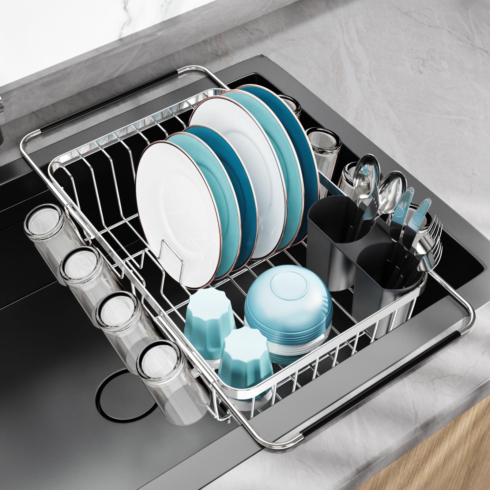 GSlife Dish Drying Rack in Sink - Stainless Steel Over Sink Dish Drainer