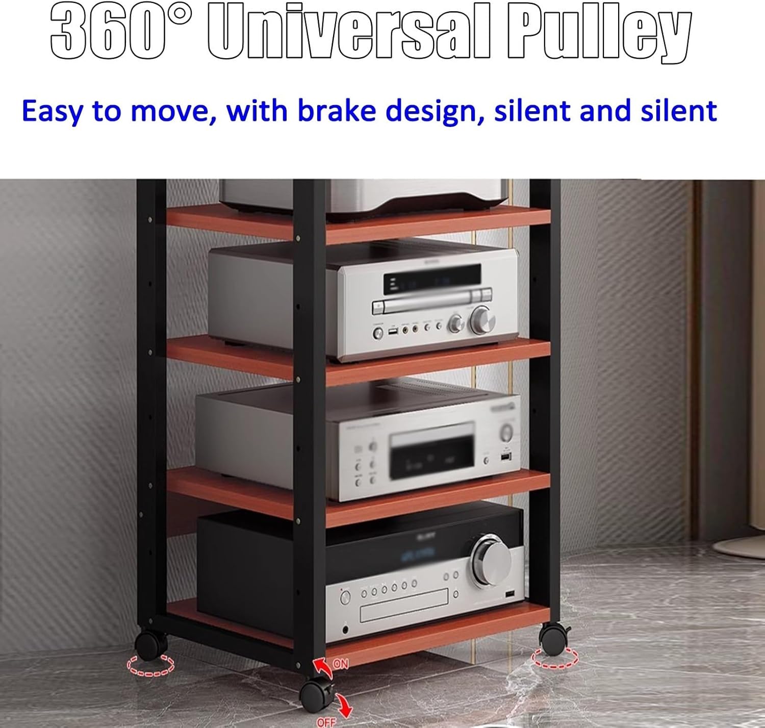131cm Tall Modern Audio Video Stand, Sleek Stereo Cabinet for Receiver & CD Player, Amplifier Rack for Living Room & Kitchen(Brown)