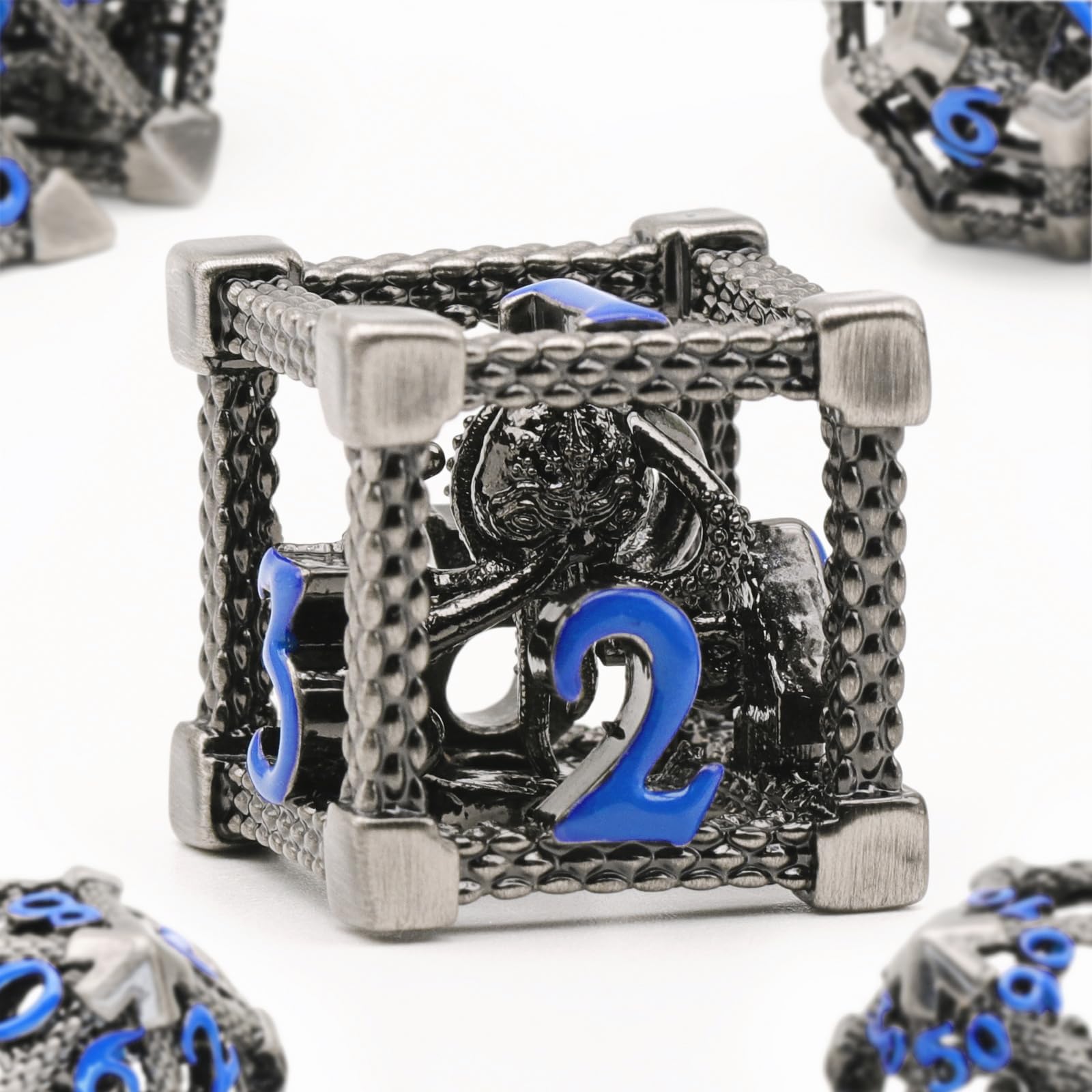 Beholder - Juego de dados DND, dados de metal de monstruo de ojos, ZHOORQI 7 piezas por juego de dados poliédricos para dados de mazmorras y dragones, dados RPG, dados de regalo D&D (ojo azul) — view 6