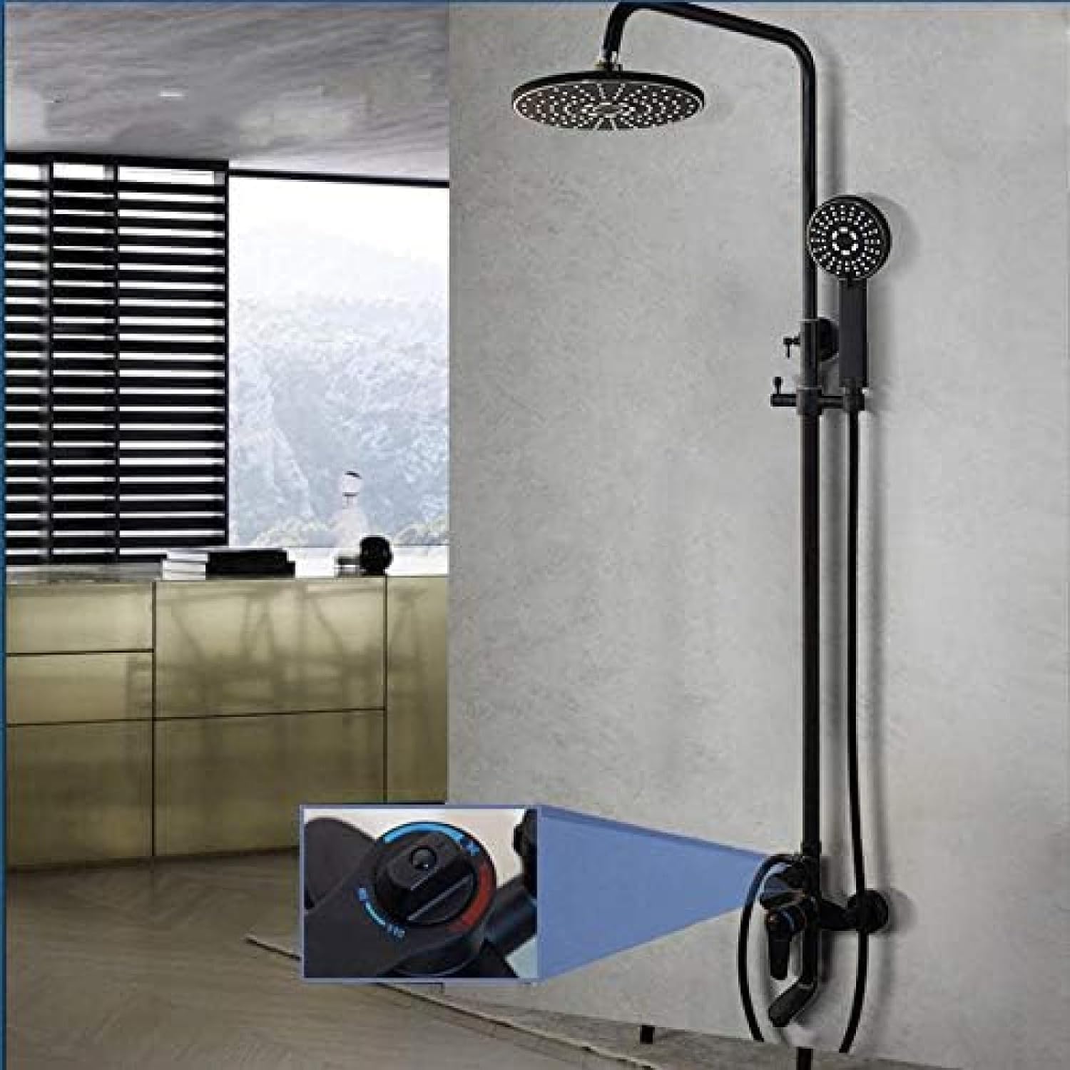 NGDFGR Thermostatic Black Faucet Bathroom Bath Shower Mixer Set Waterfall Rain Shower Head Bathtub Faucet Taps,Shower