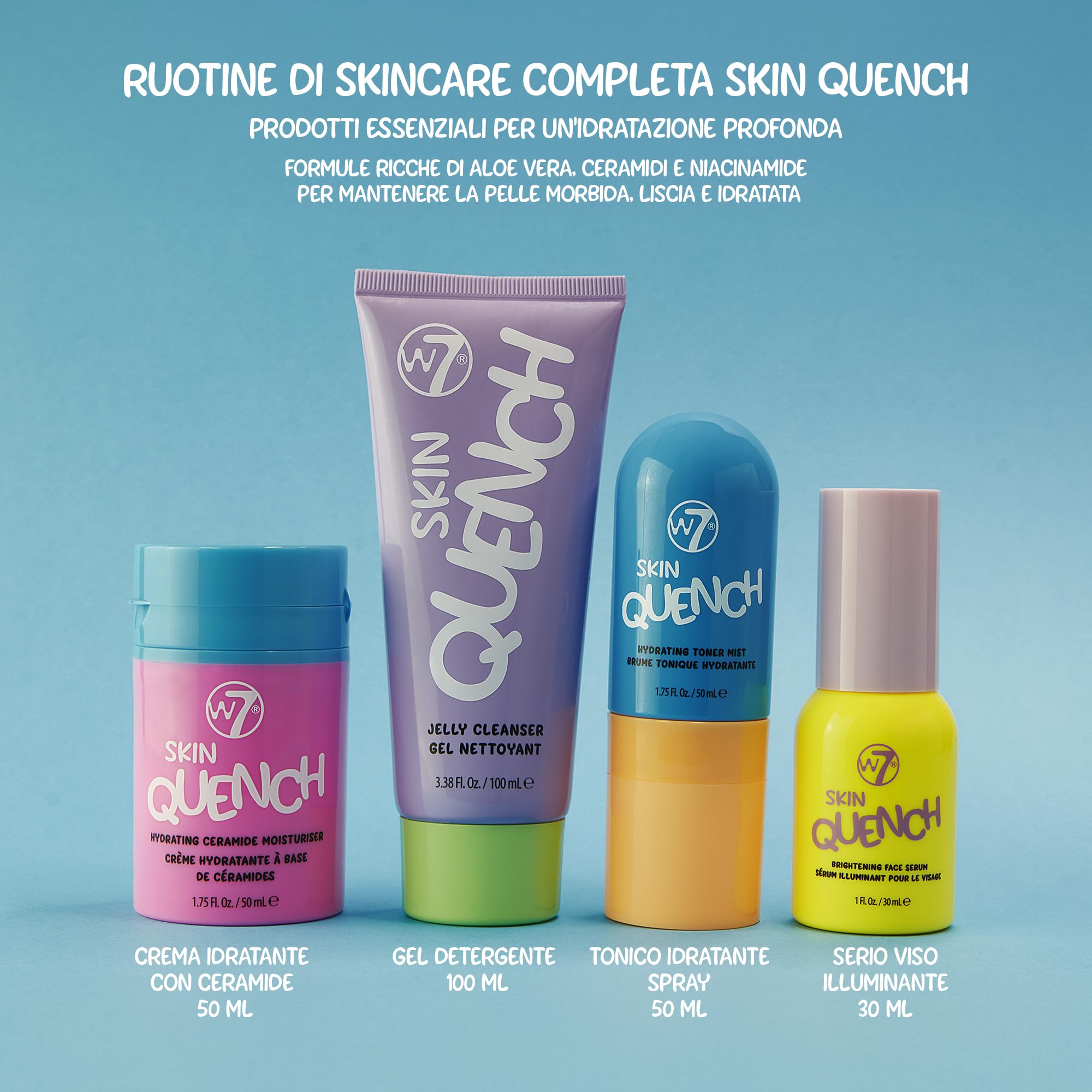 W7 Set regalo Skin Quench formato grande - Set di skincare idratante con aloe vera e ceramidi - Routine di skincare completa a casa di lunga durata