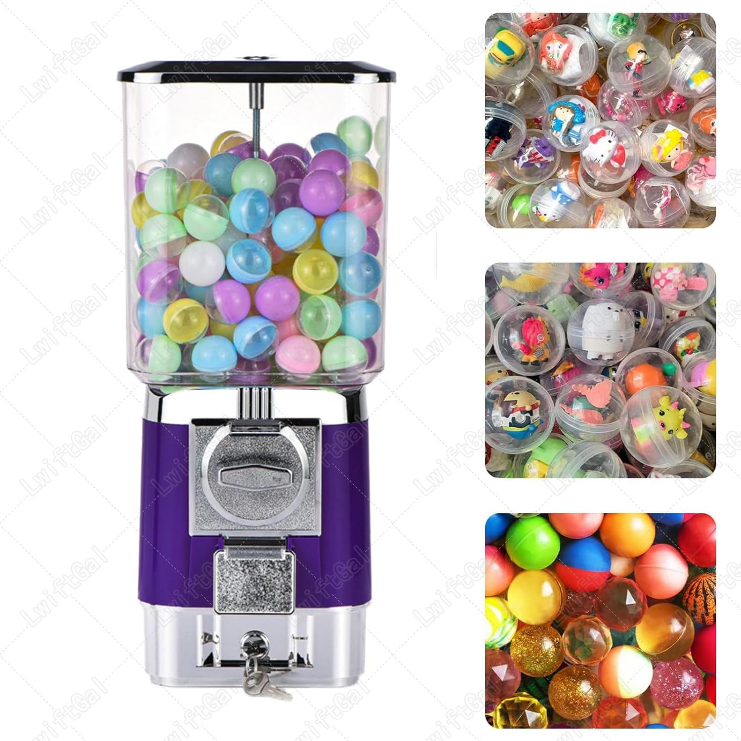 Vending Machine with 200 Balls, 100 Stainless Steel Tokens, Gumball Machine, Home Candy Vending Machine, Coin Operated Gumball Bank for Toy Capsules Candy Blue-toyball