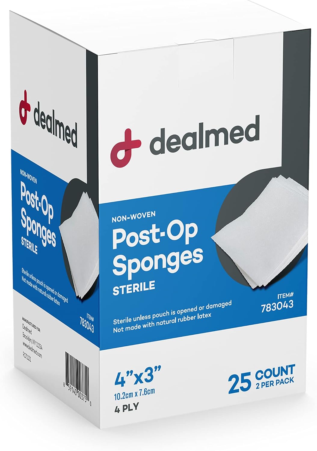 Dealmed Sterile PostOp Gauze Sponges 25 Count, 4Ply, 4’’ x 3’’ Gauze Pads