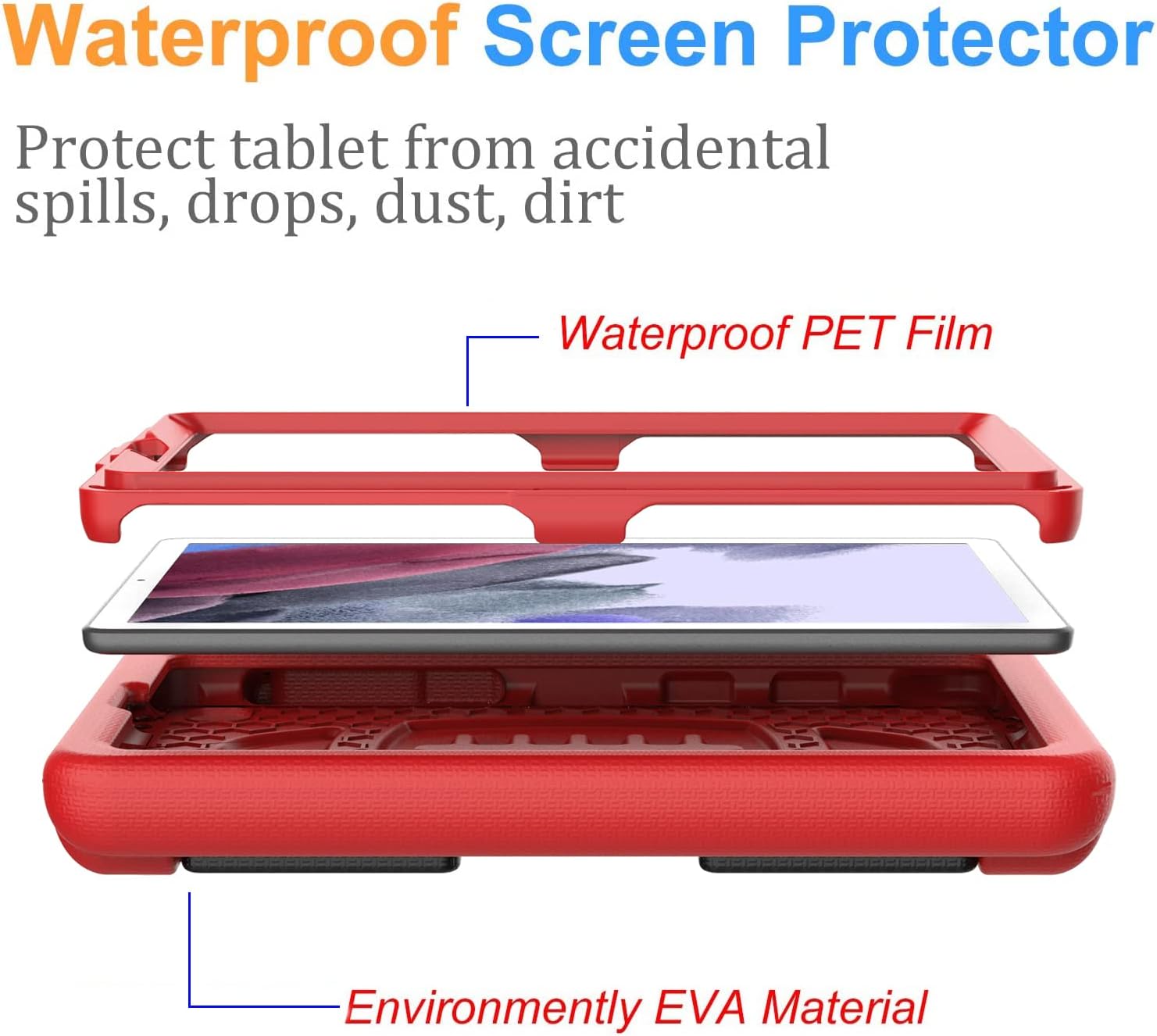 BMOUO Kids Case for Samsung Galaxy Tab A7 Lite 8.7 inch 2021(SM-T220/T225),Tab A7 Lite Case with Built-in Screen Protector, Shockproof Handle Stand Kids Case for Samsung Galaxy Tab A7 Lite 2021 - Red