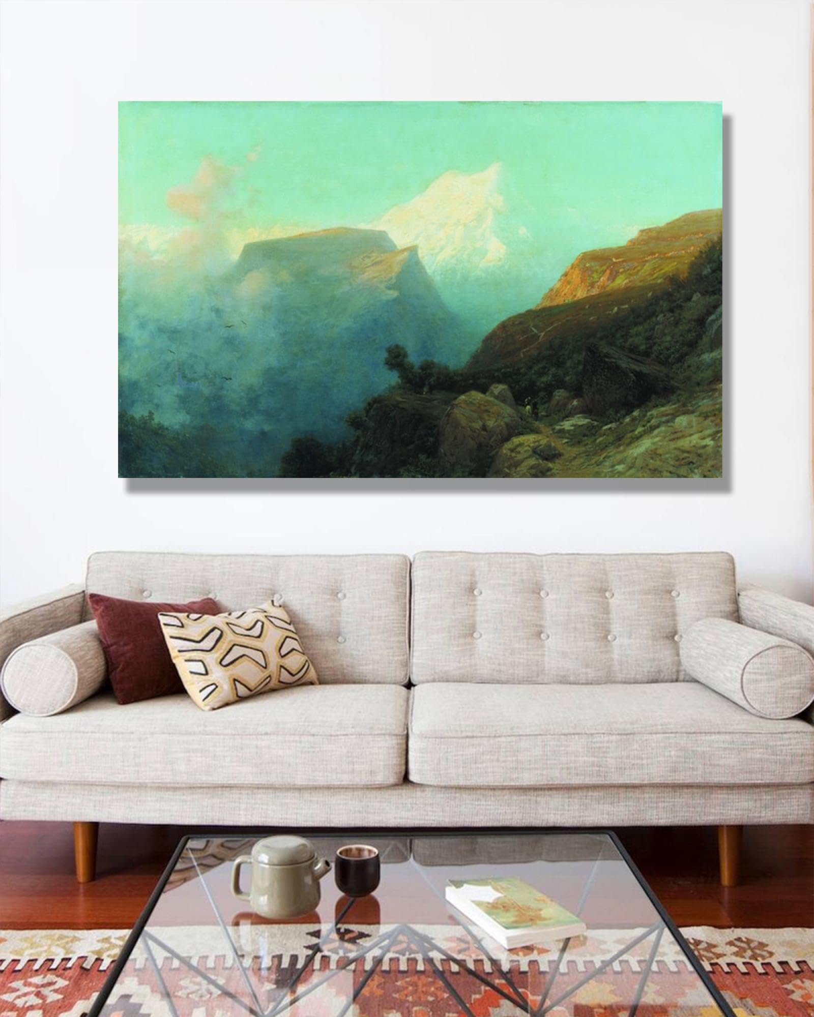 NHLDZYH Obraz Lew Lagorio. Obraz na płótnie pejzaż morski. Malarstwo pejzażowe Reprodukcje Plakat do dekoracji wnętrz. (Mgła w górach). 50x75cm Ramka wewnętrzna