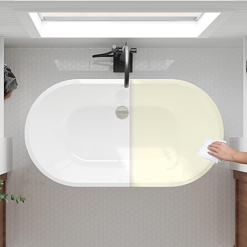 Miniatura 5 de FerdY Bañera independiente de acrílico Bali de 47 pulgadas, bañera independiente con forma elegante, certificado cUPC, drenaje de níquel cepillado