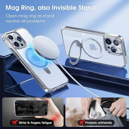 Miniatura 3 de Alphex Soporte de titanio para MagSafe iPhone 15 Pro, titanio pulido a juego para iPhone, protección militar contra caídas de 16 pies, anillo de