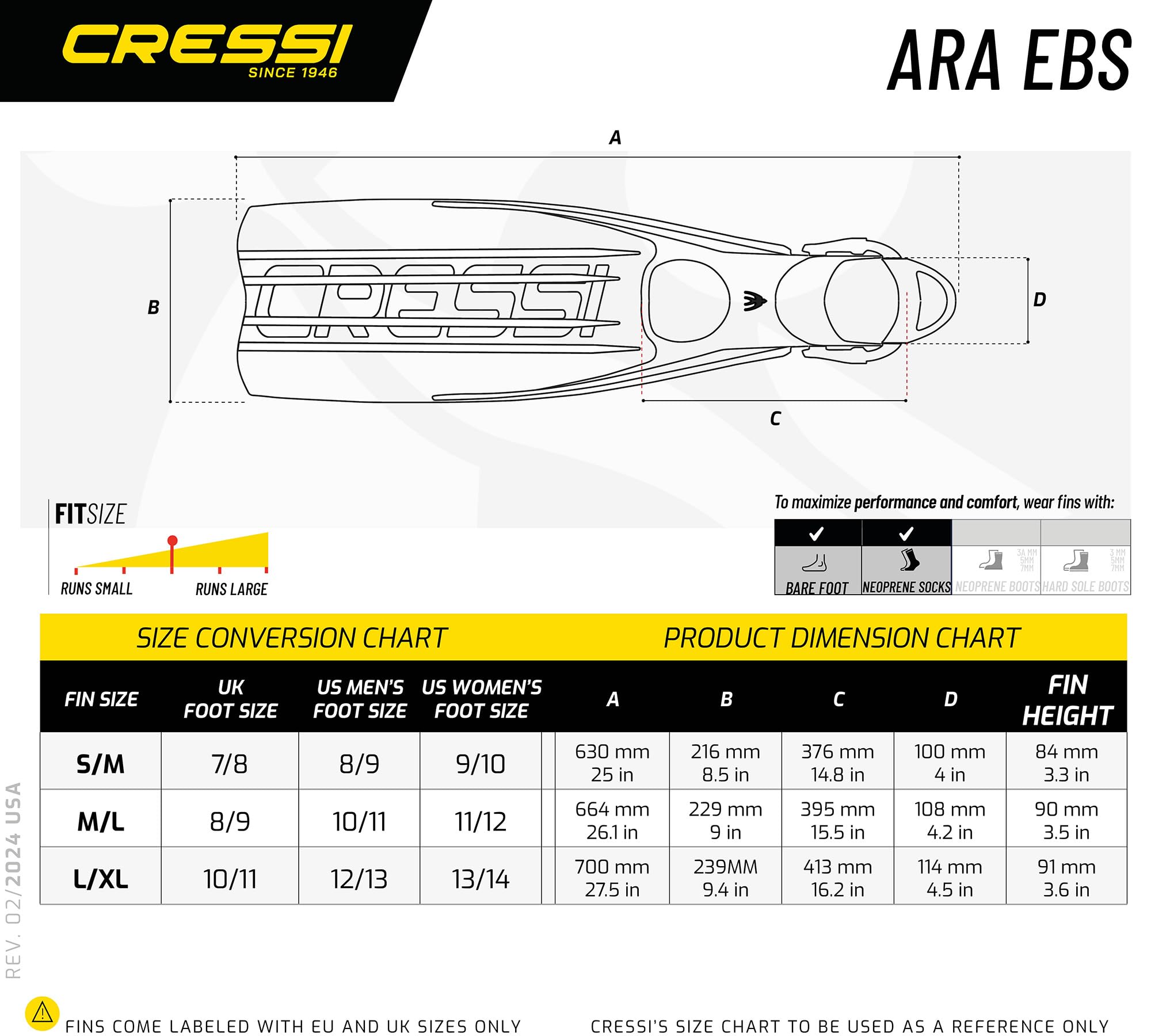 CRESSI Ara Ebs Fins Aletas de Buceo, Unisex Adulto
