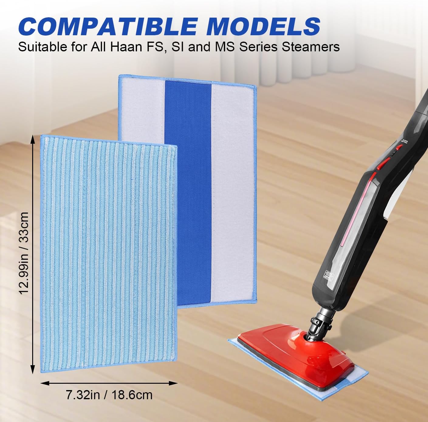 Microfiber Mop Pads Replacement for HAAN FS, SI and MS Series Steamers - Washable Reusable Mop Head Refill for Floor Cleaning - 6 Pack image 2