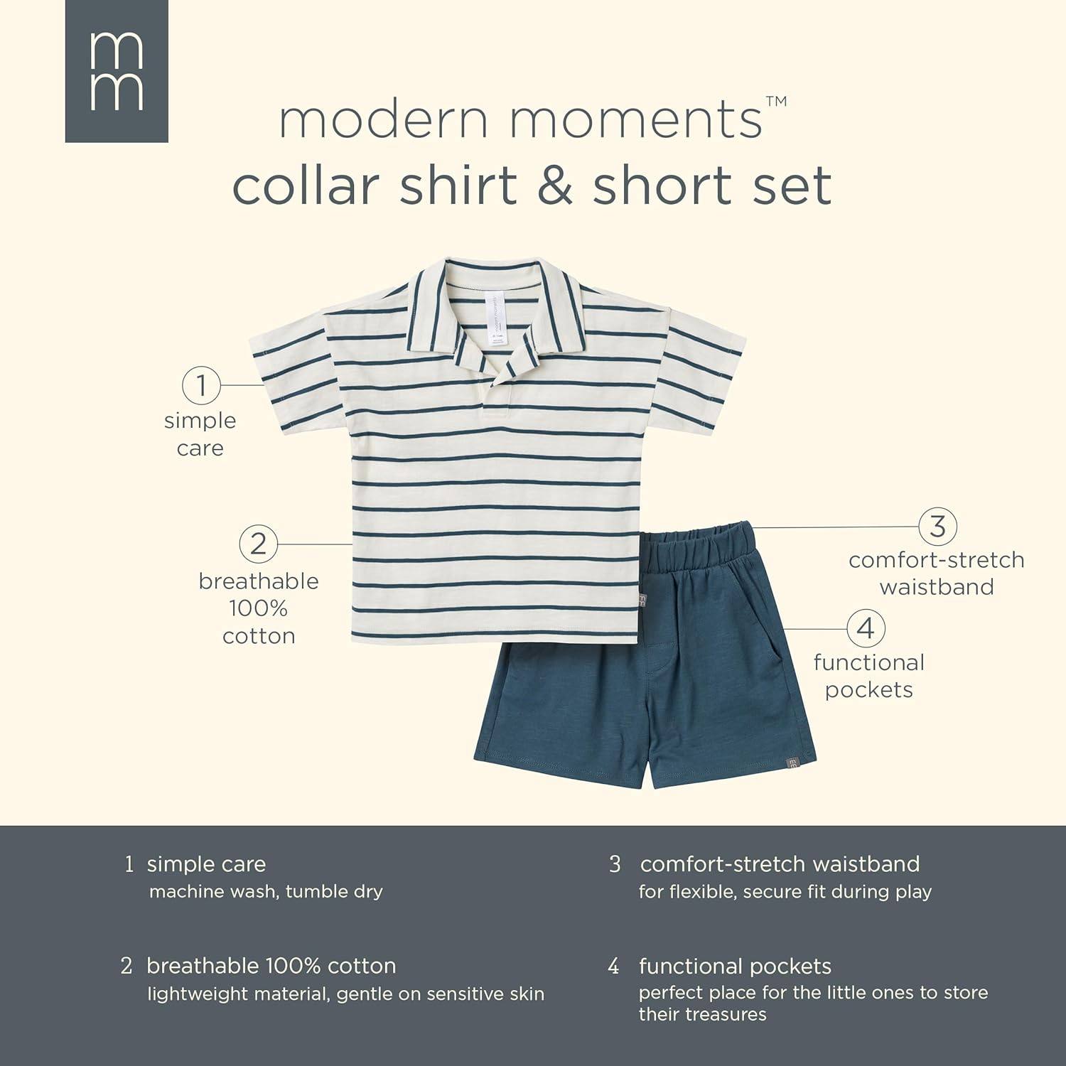 Modern Moments by Gerber baby-boys 2-piece Johny Collar Shirt & Short Set - Image 6