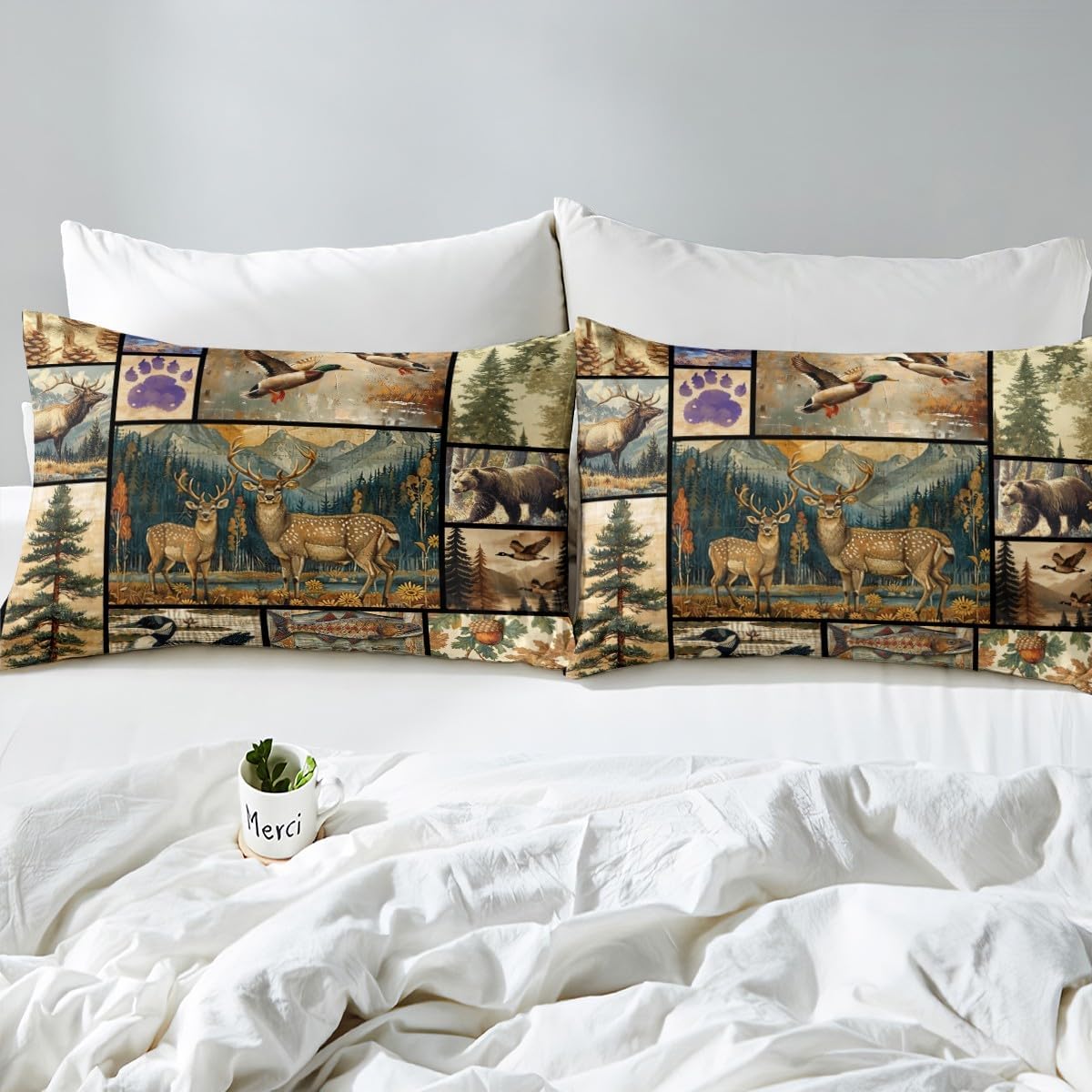 jejeloiu Kids Cute Deer Duvet Cover Toddler Size, Deer Hunting Bedding Set Boys Girls Mallard Duck Comforter Cover Western Farmhouse Bedspread Cover 2Pcs with 1 Pillow Case (No Comforter)