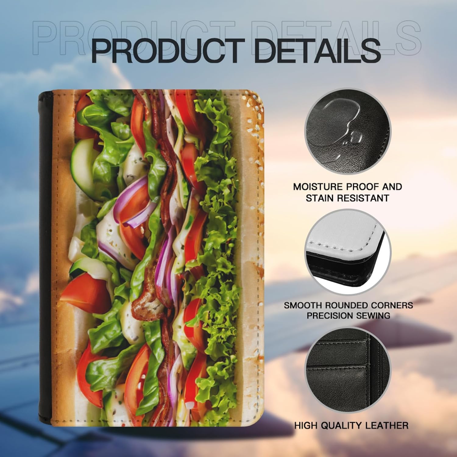 Art and Beyond Leatherette Passport Wallet with Card Storage Pockets Sandwhich Cover Cute Sandwich Foodie Novelty Design Fun Design Passport Holder Case, Black image 5