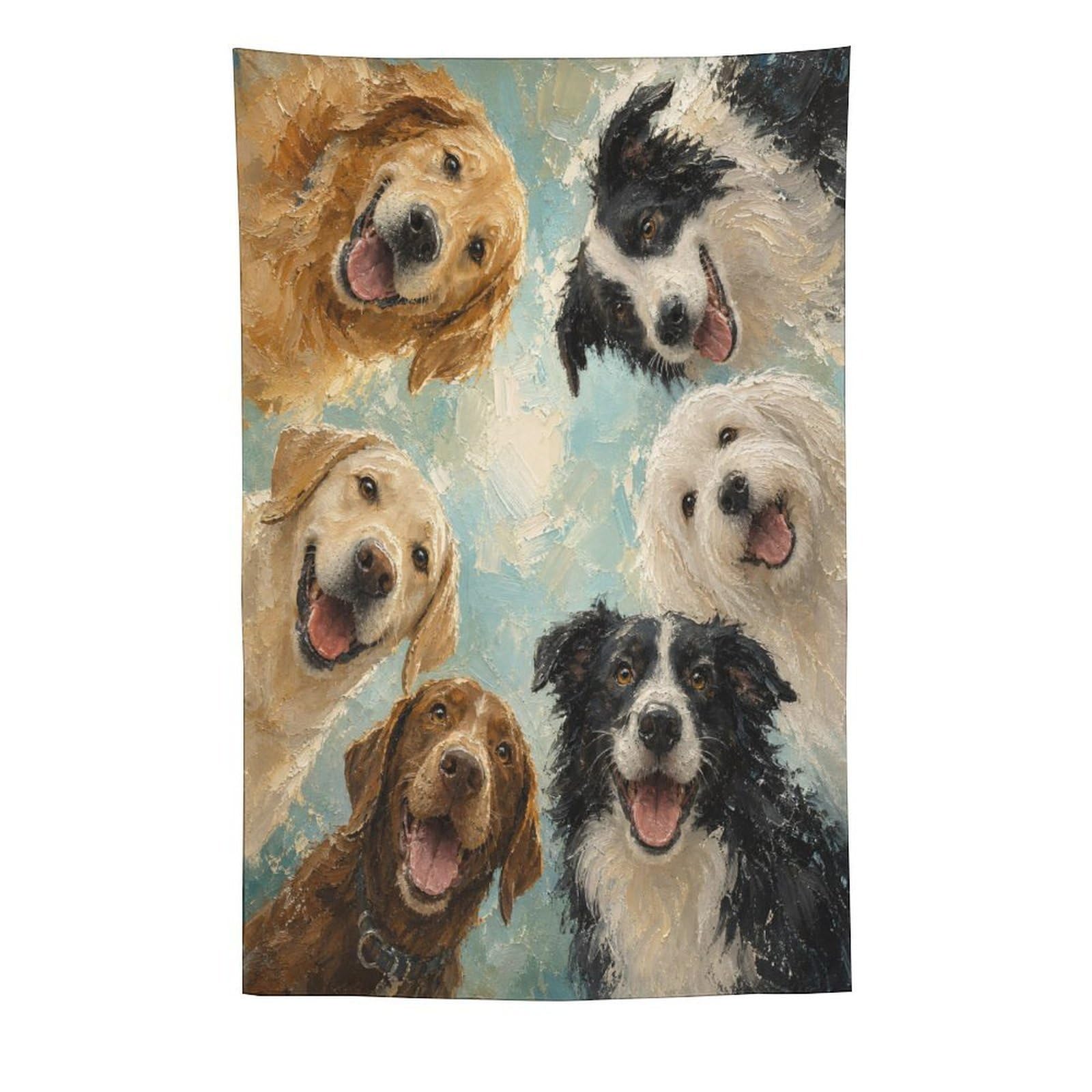 W7C8U2X3 Happy Dog Group Portrait Wall Tapestry, Oil Painting, Bed