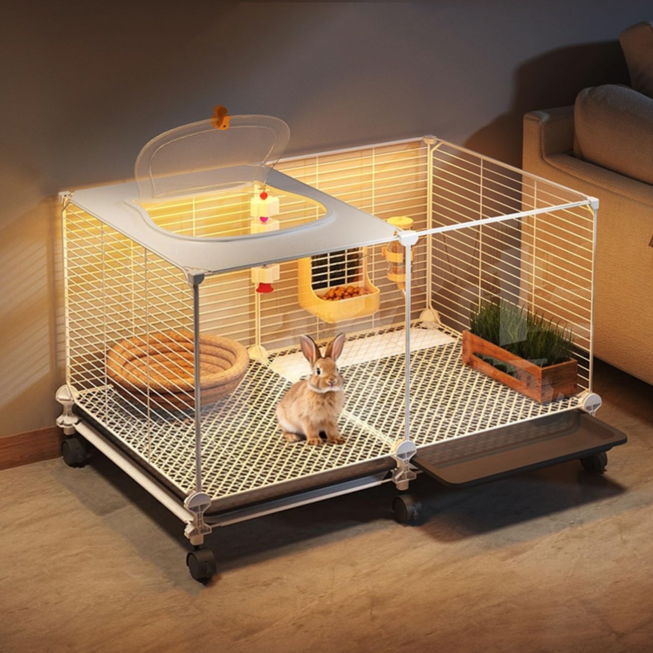 Jaulas para Conejos de Interior, Jaula Conejo con Tragaluz, Jaula para Cobayas de Animales Pequeños, Almohadillas para Las Patas Cifradas, Diseño de Bandeja(75x35x45cm)