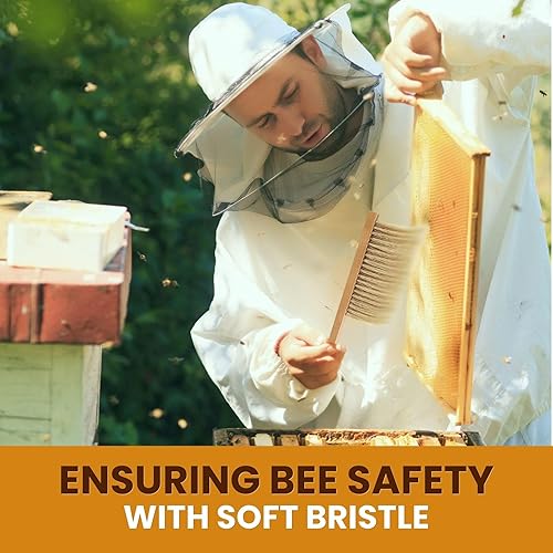 Miniatura 3 de Flexzion Cepillo de colmena de abejas con cerdas de cerdo naturales y mango de madera, herramienta de limpieza de colmena y equipo para apicultura y