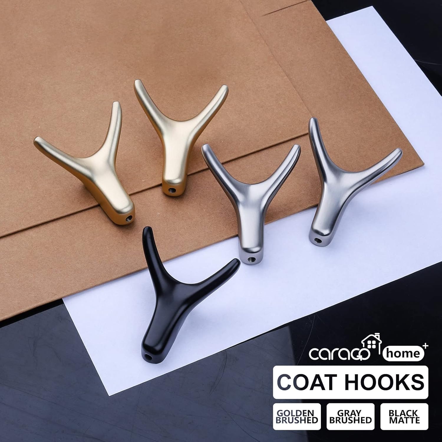 CARAGO Coat Hooks, Towel Hooks for Bathroom,3 Packs Metal Heavy Duty Wall Hooks, Suitable for Cloakroom, Living Room, Kitchen, Bathroom, for Hanging Clothes, Hats, Bags, Towels (Gray Brushed)