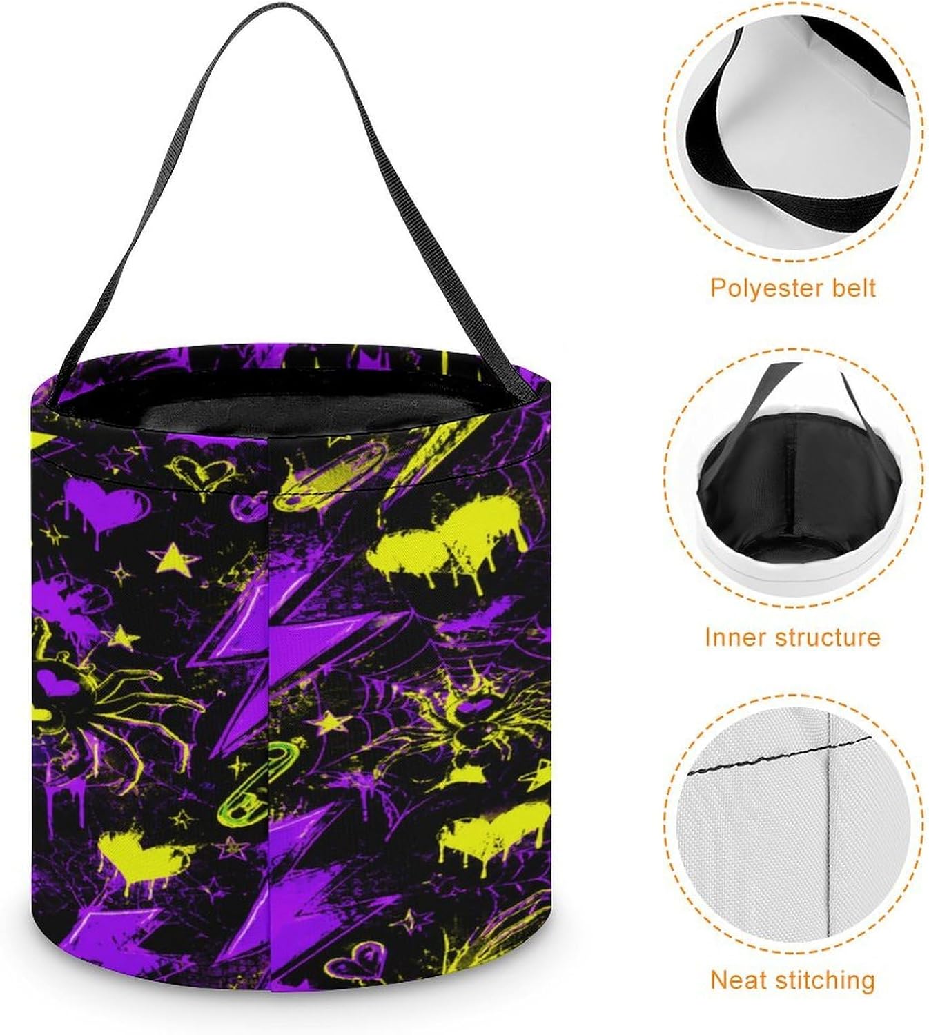 Surge Weaver Halloween Trick Or Treat Bucket Candy Tote Hand‑held Pouch for Cosplay Theme Party Gift Storage image 4