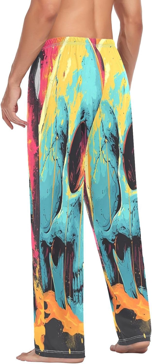 ALAZA Skull Head Art Men's Pajama Pants Men Cotton Pajama Bottoms with Pockets, S