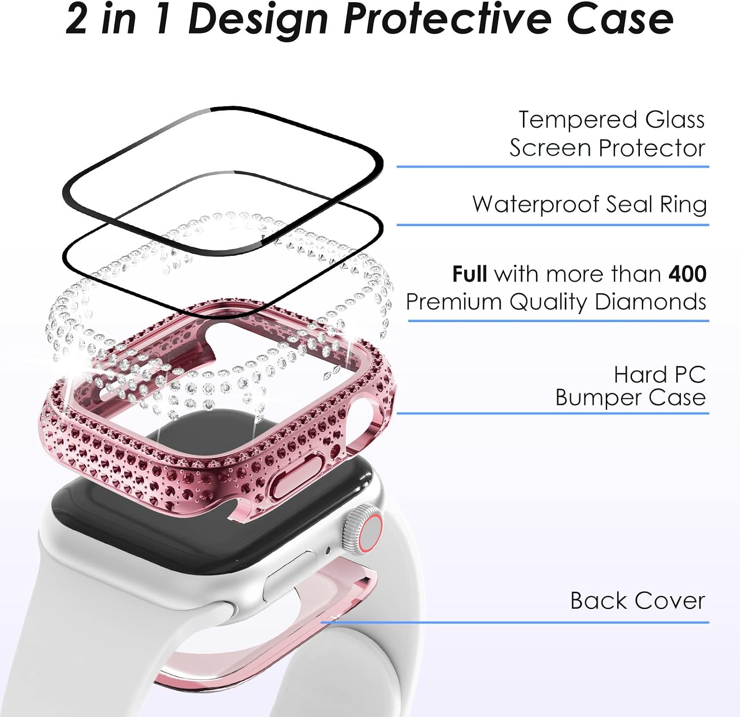 KADES Bling Waterproof Case with Screen Protector for Apple Watch Women image 5