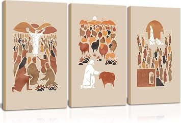 3pcs Framed Jesus Wall Art Christ Shepherd Religious Faith Scripture Story Aesthetic boho Pictures Posters Prints Paintings Wall Decor Artwork for church Bedroom Living Room 12x16 inx3