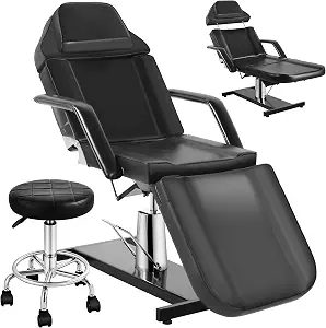 Facial Tattoo Chair with Hydraulic Adjustment and Swivel, Black