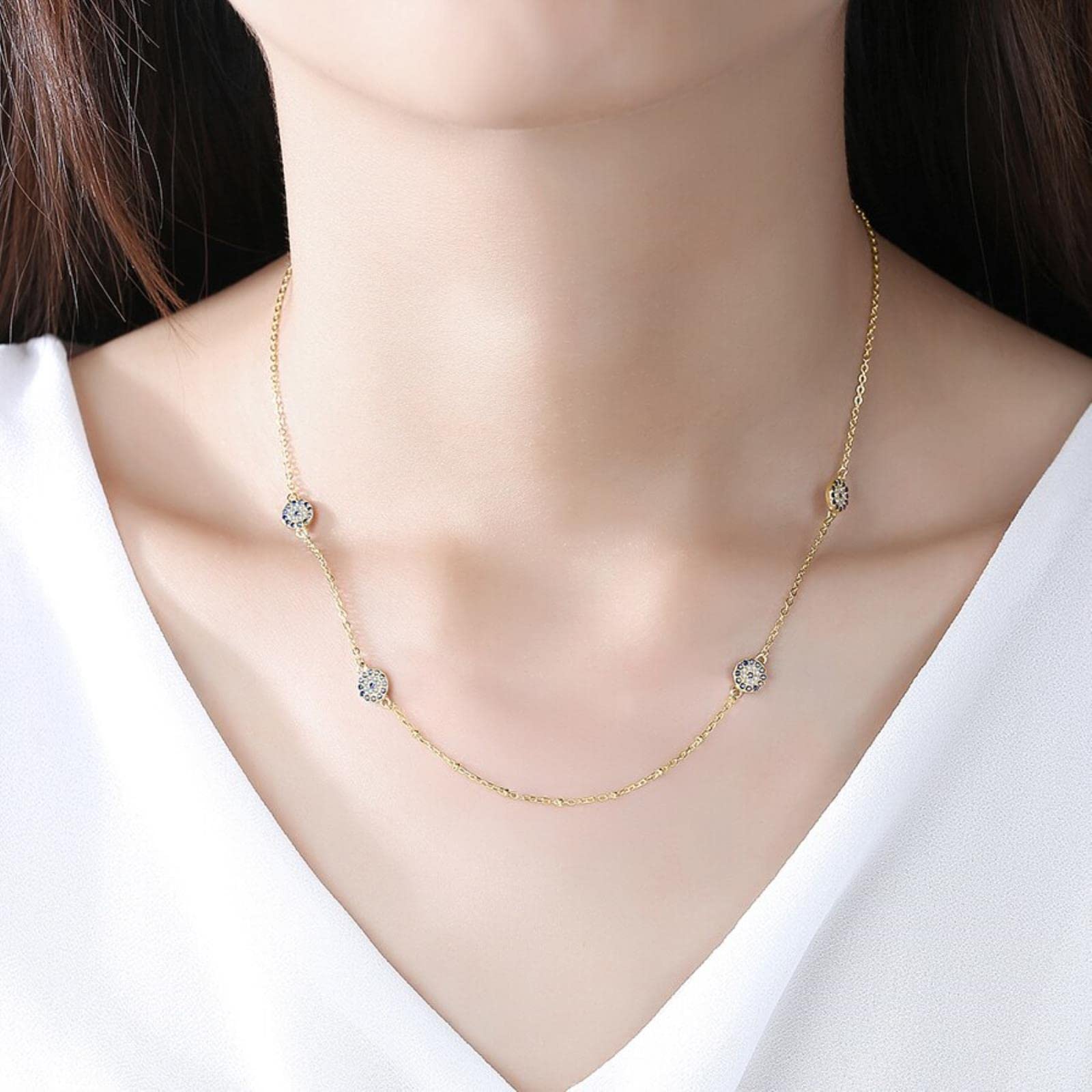 LAMGUL Collar con Colgante de Ojo Malvado con Personalidad, Cadena Larga de Plata de Ley 925, Collares turcos de Cristal, joyería de la Suerte para Mujeres y niñas
