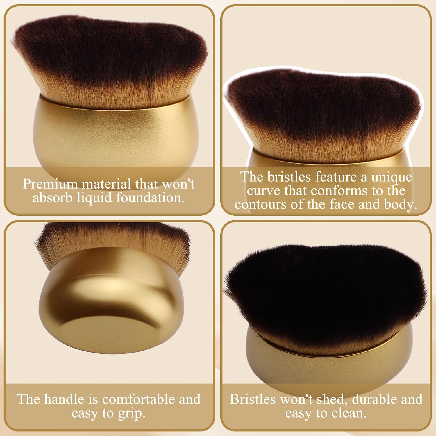 ASTIMESA 2 Packs Extra Large Kabuki Body Brush Makeup, Fluffy Soft Self Tan Brush Tanner Applicator for Foundation Bronzer Face Powder Leg Mousse Beauty Women (Golden)