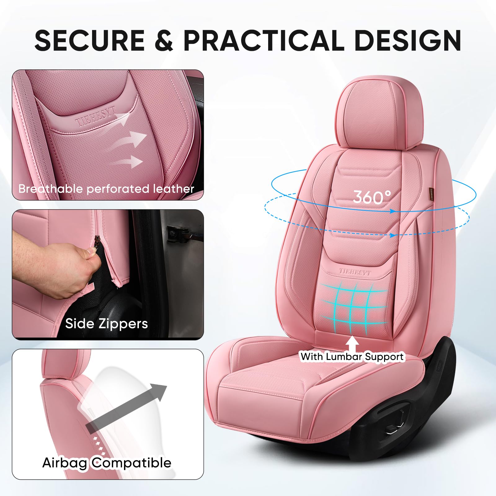 TIEHESYT Sitzbezug vorne und hinten für Autofahren Kunstleder Rosa
