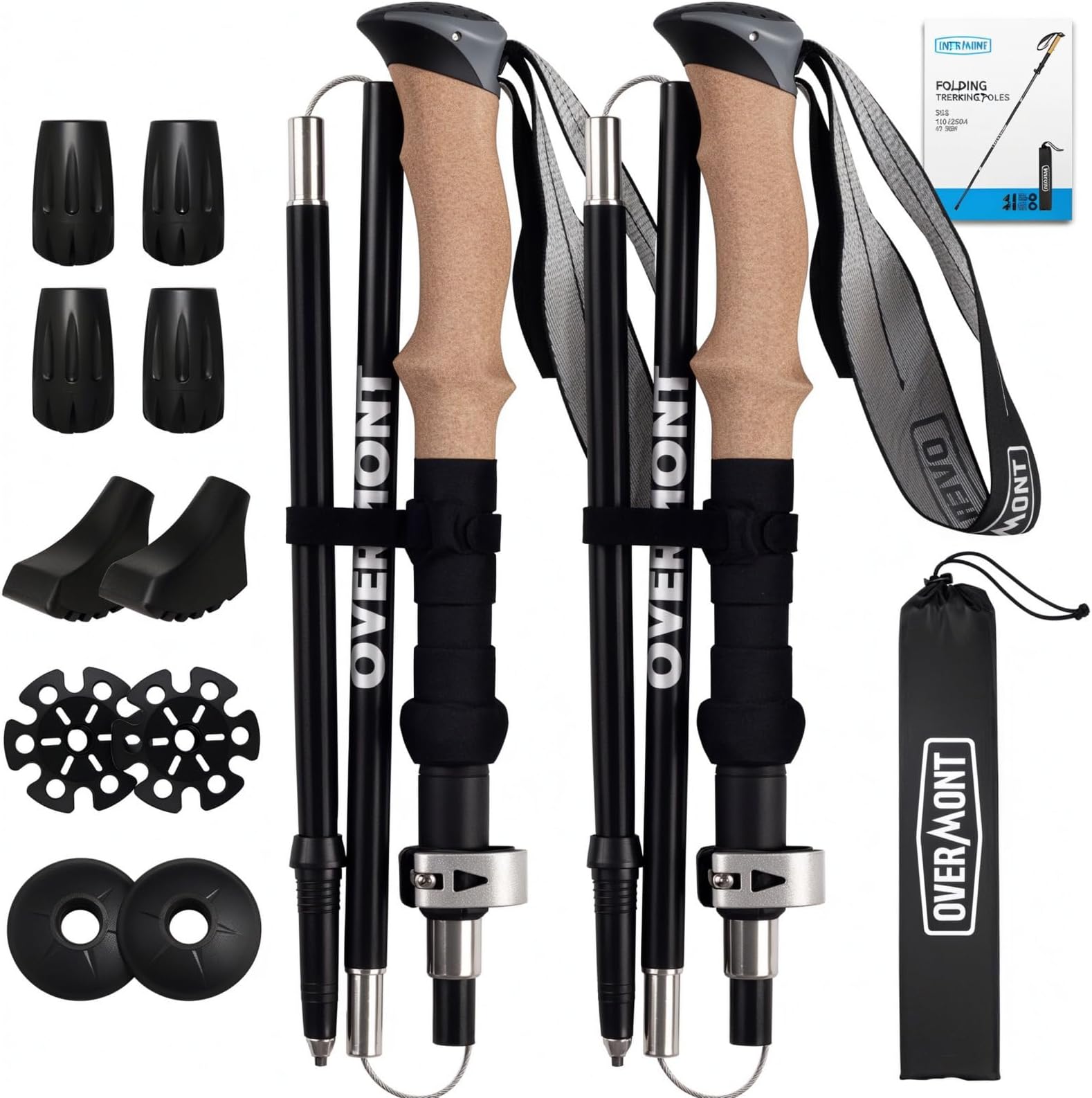 Overmont Walking Poles - 2pcs Collapsible Ultralight Aluminum Walking Sticks for Women Men Seniors with EVA Cork Handle,Trekking Poles Foldable, For Hiking, Camping, Mountaining, Backpacking ASIN: