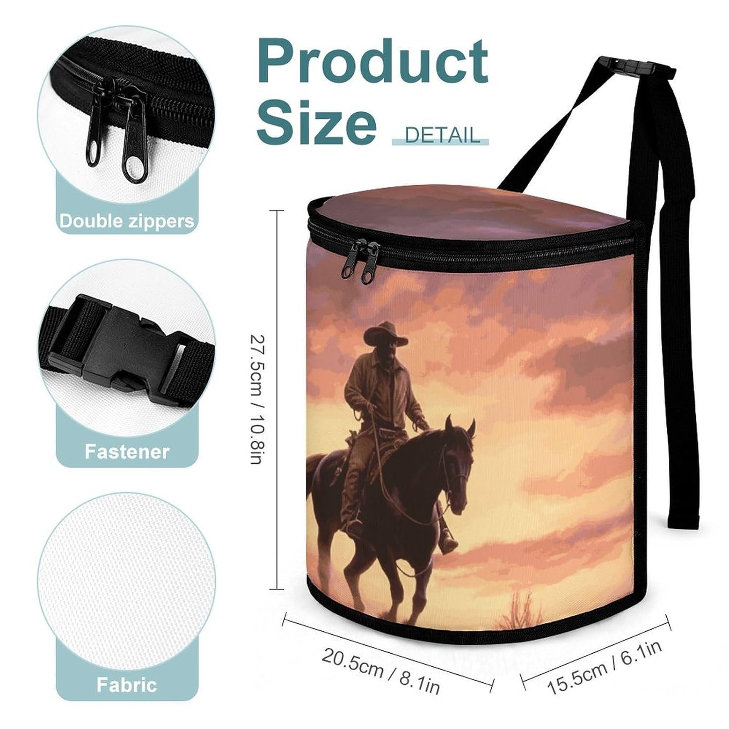 MUSM Leakproof Car Trash Can 2.5 Gallon, Durable Automotive Garbage Bag with Waterproof Liner, Cowboy West Trash Bag for Car, Truck, RV & Bathroom