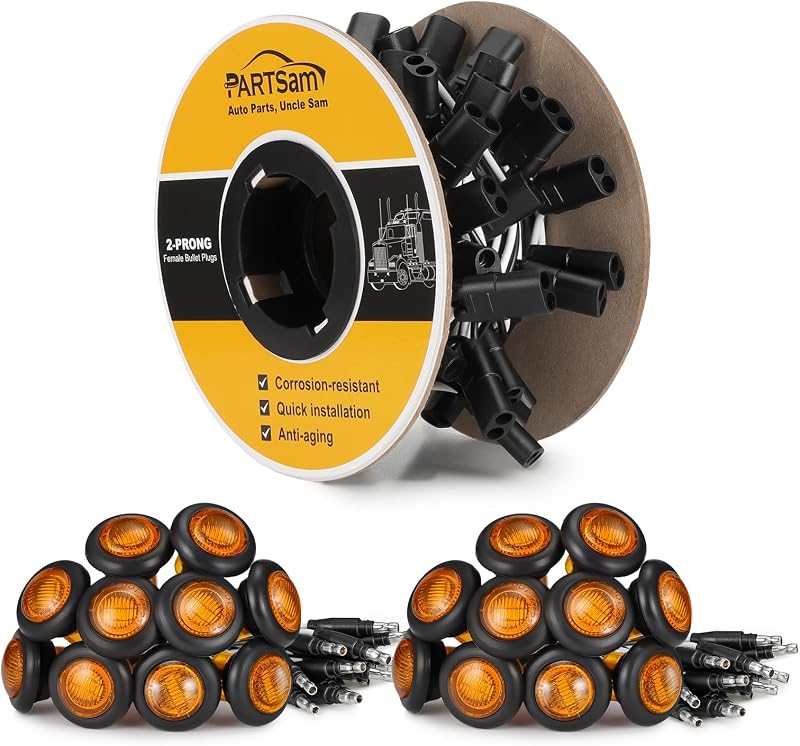 Luzes laterais âmbar LED Partsam de 1,91 cm com chicote de 2 pinos – Kit com 20 unidades