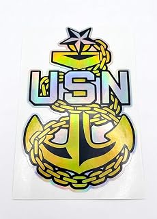 DNA Graphics - Holographic Navy Senior Chief Petty Officer Decal (2 Pack) – Heavy Duty CPO SCPO MCPO Fouled Anchor Sticker for Trucks, Hard Hats, and Toolboxes (2.5 Inch)