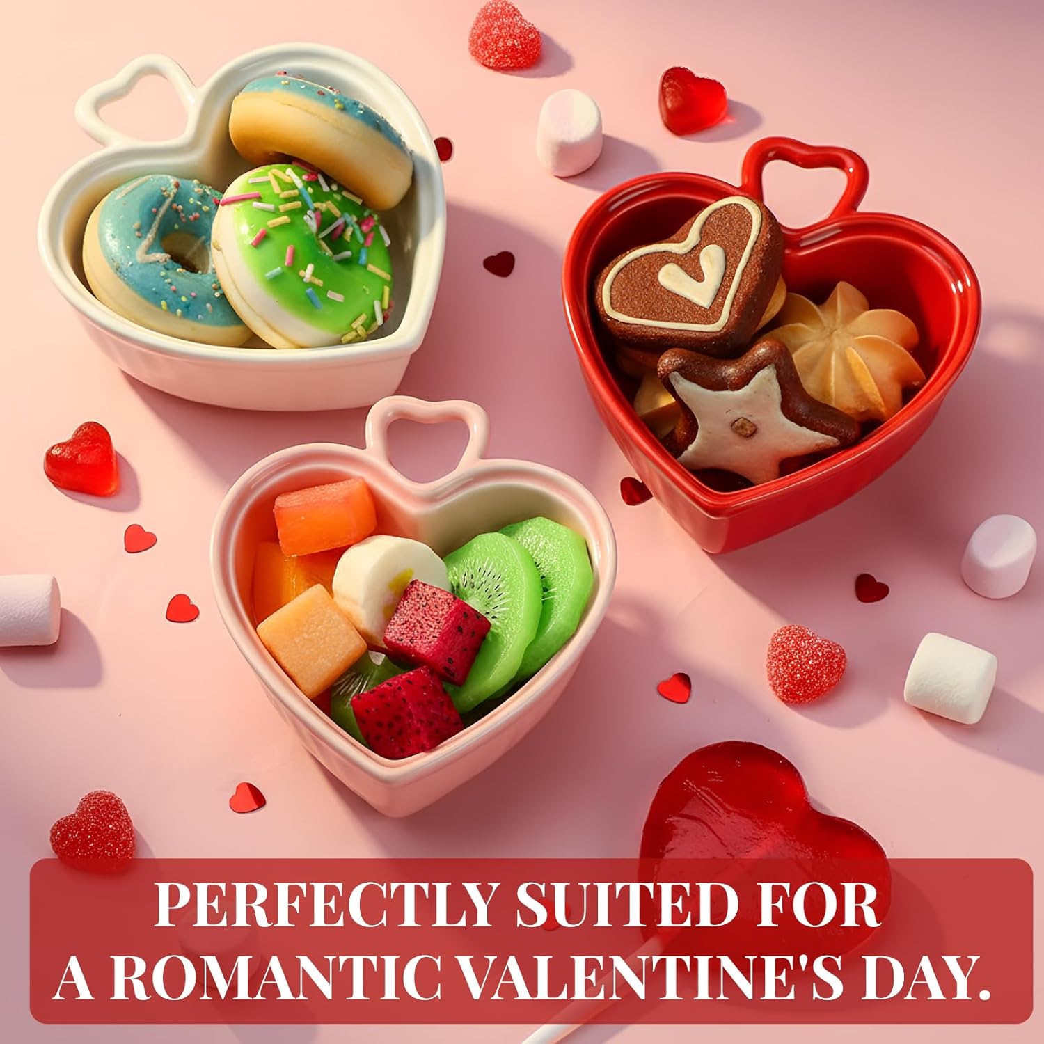 Reallnaive 12 Pcs Heart Shaped Ramekin Creme Brulee Ramekins Oven Safe 3.5 Inch Heart Shaped Dishe Small Baking Ceramic Bowls for Souffle Snacks Quiche Appetizers Sauces, 3 Colors
