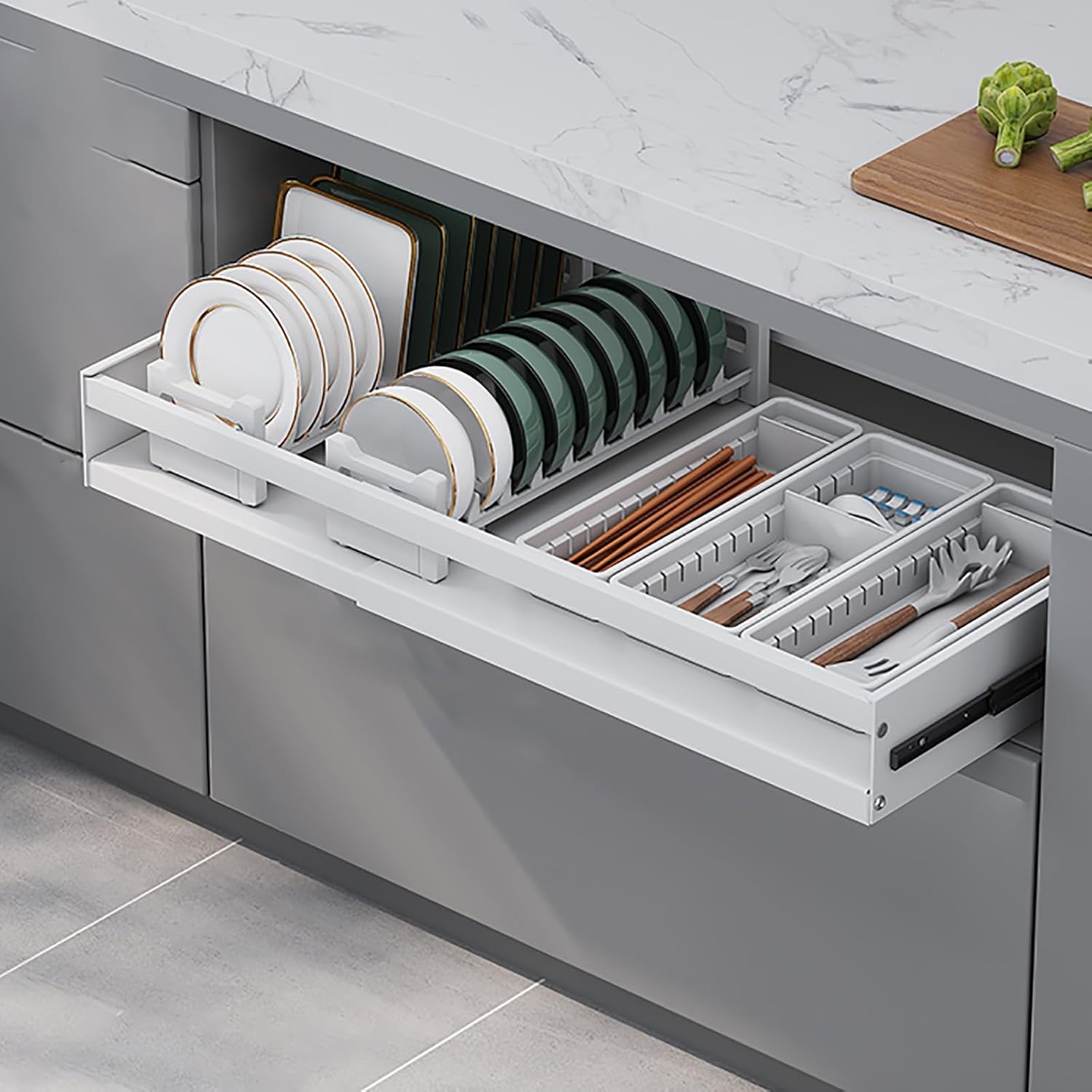 Pull Out Cabinet Organizer,sliding drawers for kitchen cupboard,Home Office Organization Hidden Storage Pantry Shelf,for Pantry and Bathroom Vanity,with Adhesive Nano Film.(Color:White,Size:ONE_47*42*